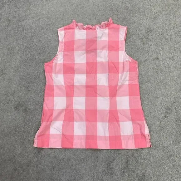Talbots Womens Check Print Ruffled V-neck Sleeveless Top Pink White Small 4-6 - Picture 5 of 7